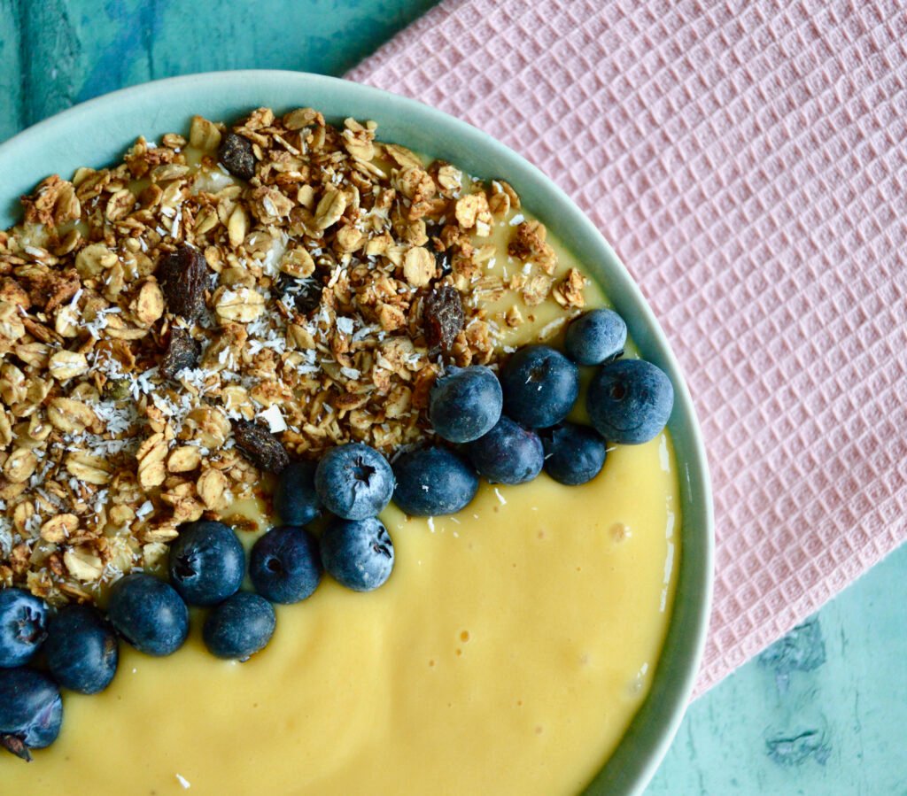 mango and peach smoothie bowl